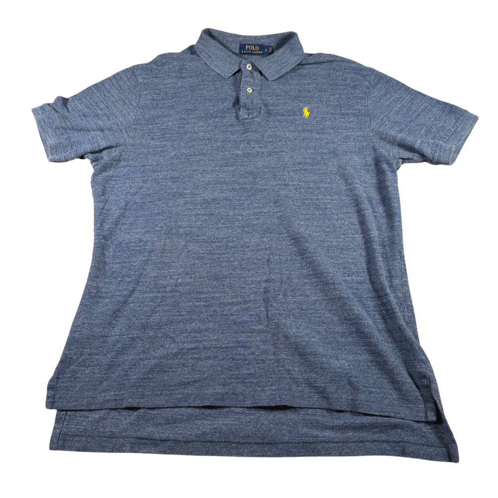 Polo‎ Ralph Lauren Polo Shirt Mens Large Blue Heathered Cotton Short Sleeve Pony